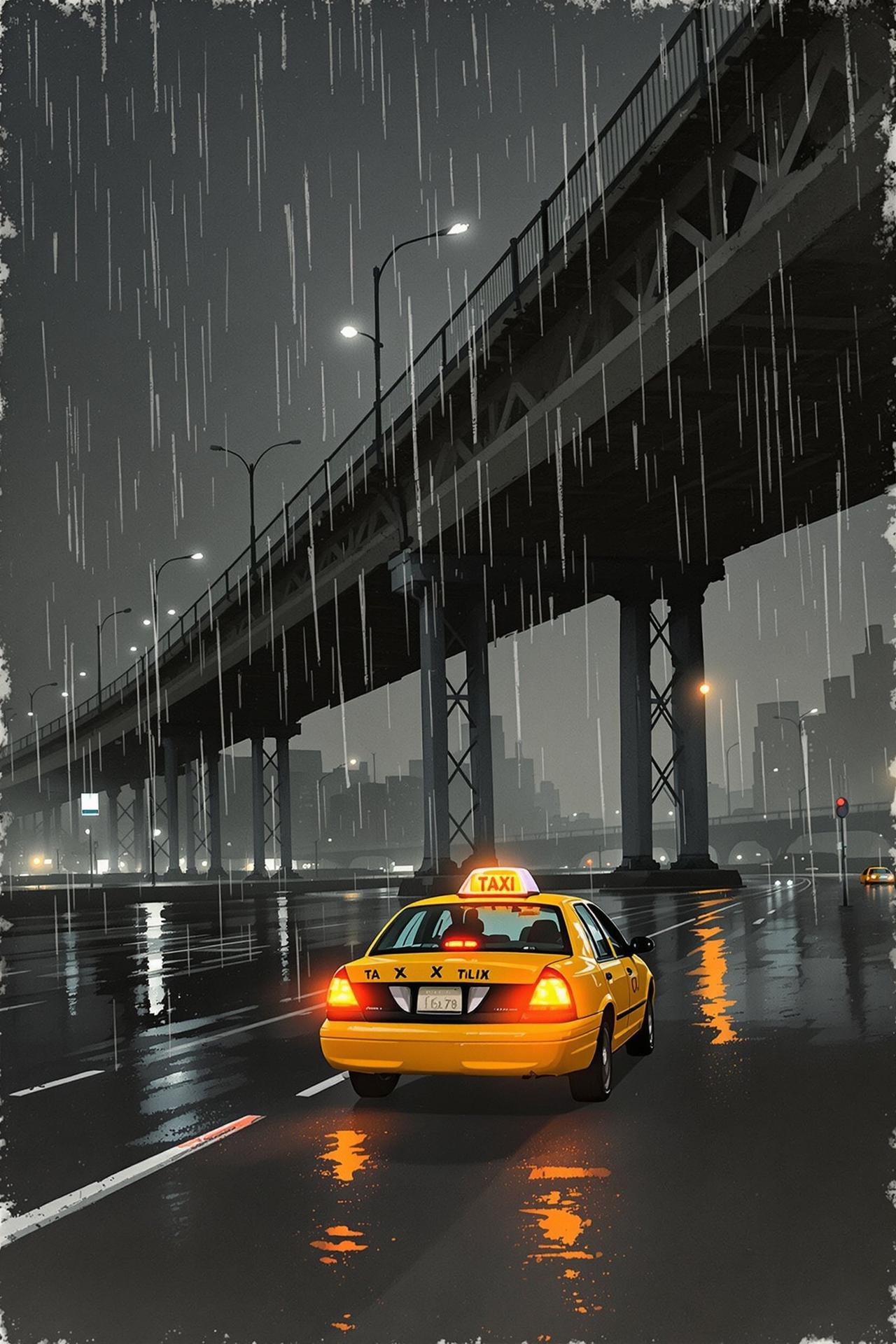 雨夜出租车 独立电影手工海报